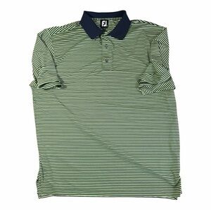 FootJoy Men's XL Navy and Lime Green Striped Polo Golf Lightweight Activewear